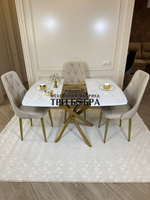 Раздвижной стол "Квадро", белый каспий и 4 стула "Лондон" бежевые