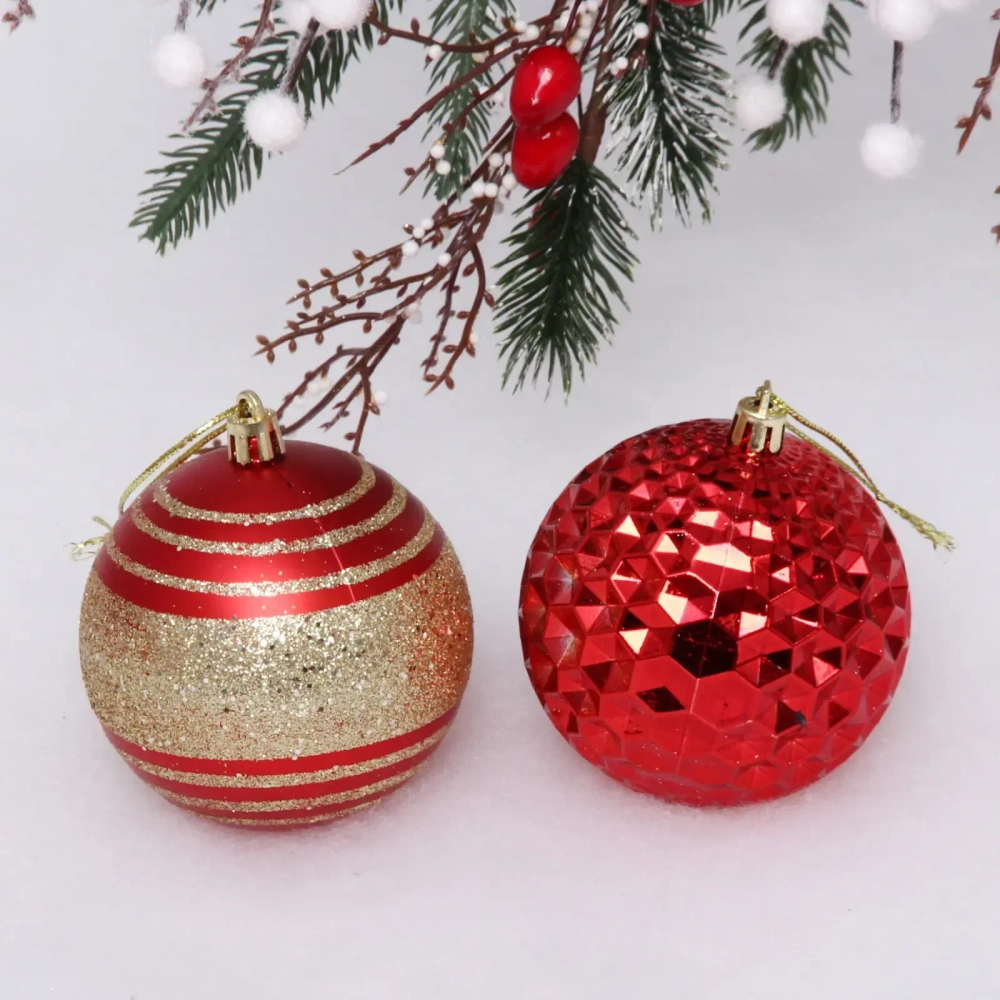 Набор шаров 8 см «Сказочный блеск» (в наборе 6 шт), Красный