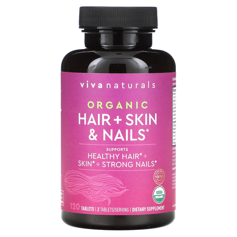Viva Naturals, Органические волосы, кожа и ногти, 120 таблеток