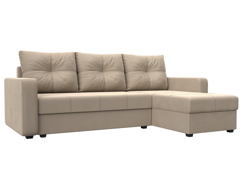 Диван угловой Ливерпуль Лайт правый угол, Бежевый, Велюр, 117718