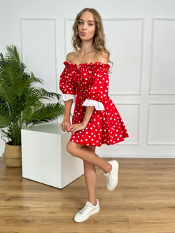 Сарафан платье летнее для девочки "Сердца на красном"