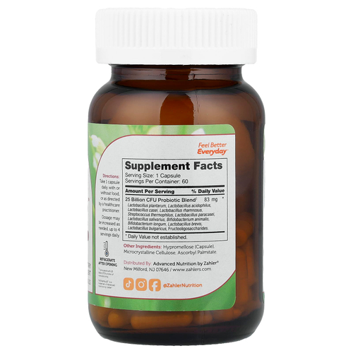 Zahler, BioDophilus25™, улучшенная формула с пробиотиком, 60 капсул