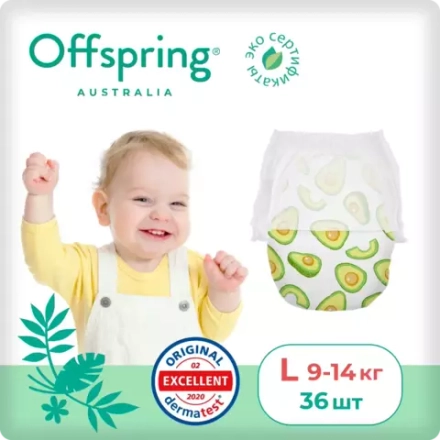 Offspring трусики-подгузники, L 9-14 кг. 36 шт. расцветка Авокадо