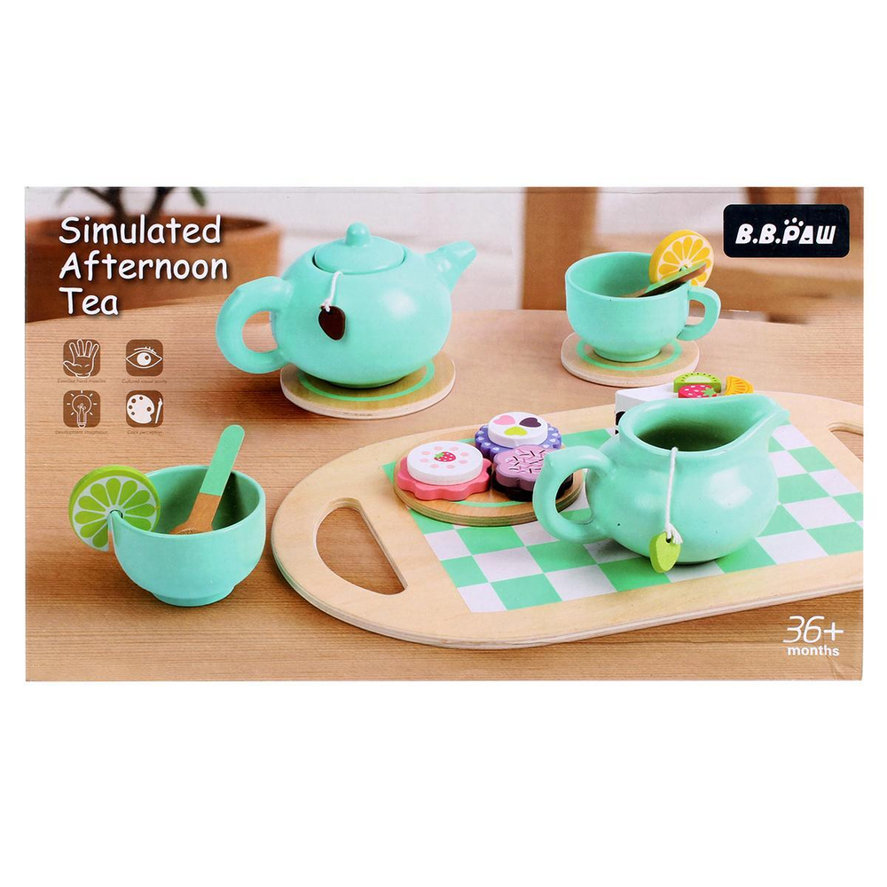 Набор деревянный чайная посуда и сладости, коробка C-41653