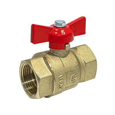 Кран шаровой латунь Крепыш 330 аналог 11б27п1 Ду 15 Ру40 ВР полнопроходной бабочка красная ГАЛЛОП 0110212