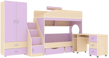 Двухъярусная кровать КарИВи Л-10.7  Дуб Молочный Ирис