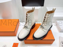 Высокие белые ботинки Hermes на шнуровке (Гермес) премиум класса