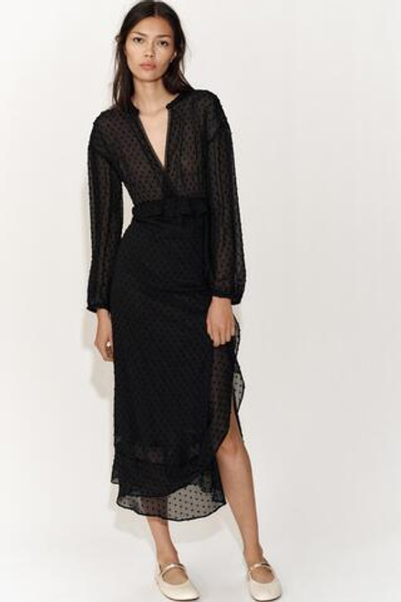 ZARA ПЛАТЬЕ С ВЫШИВКОЙ ПЛЮМЕТИ, ЧЕРНЫЙ