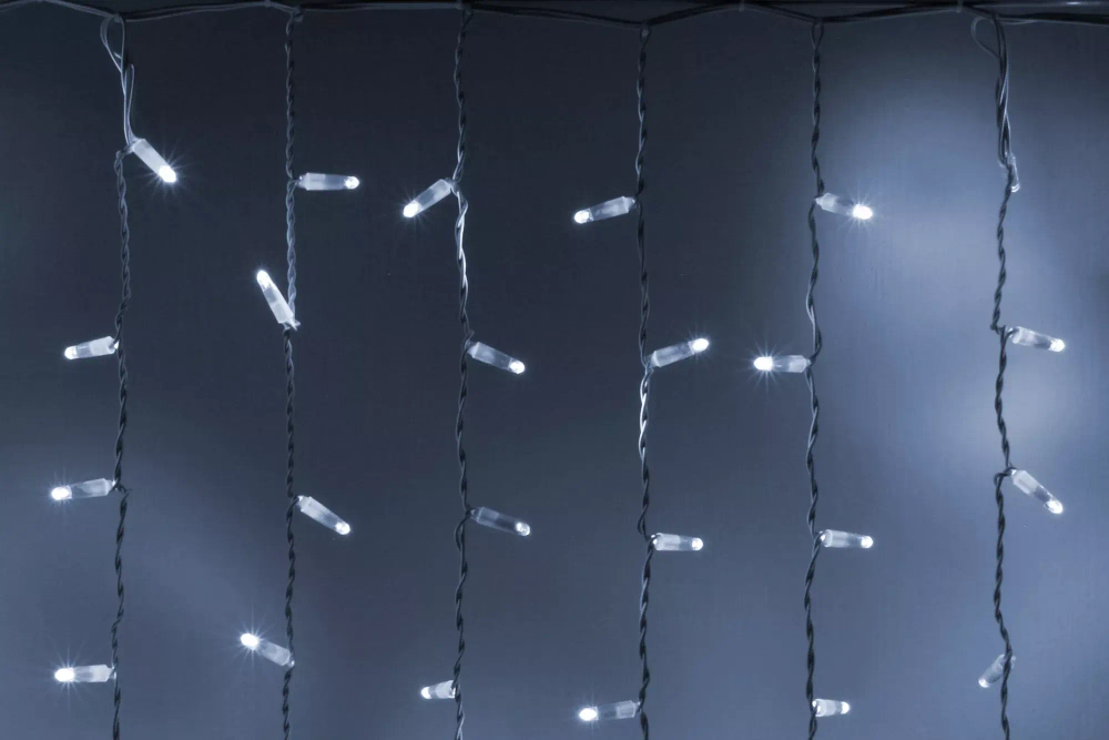 Светодиодный занавес 300 холодных белых LED ламп, 2*1.5 м., мерцание, белый провод ПВХ, Teamprof (TPF-CS2*1.5F-CW/W)