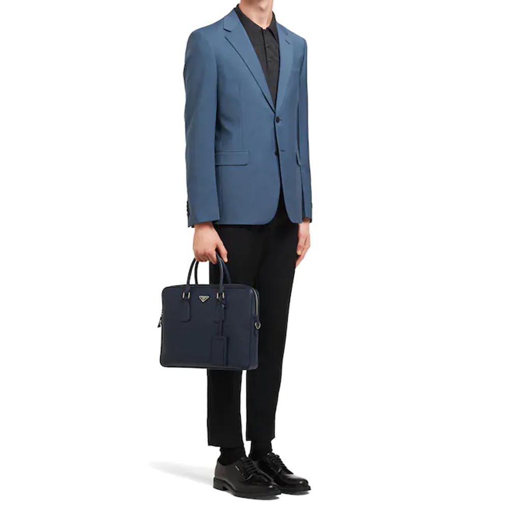 PRADA Saffiano Leather Briefcase Men"s Blue