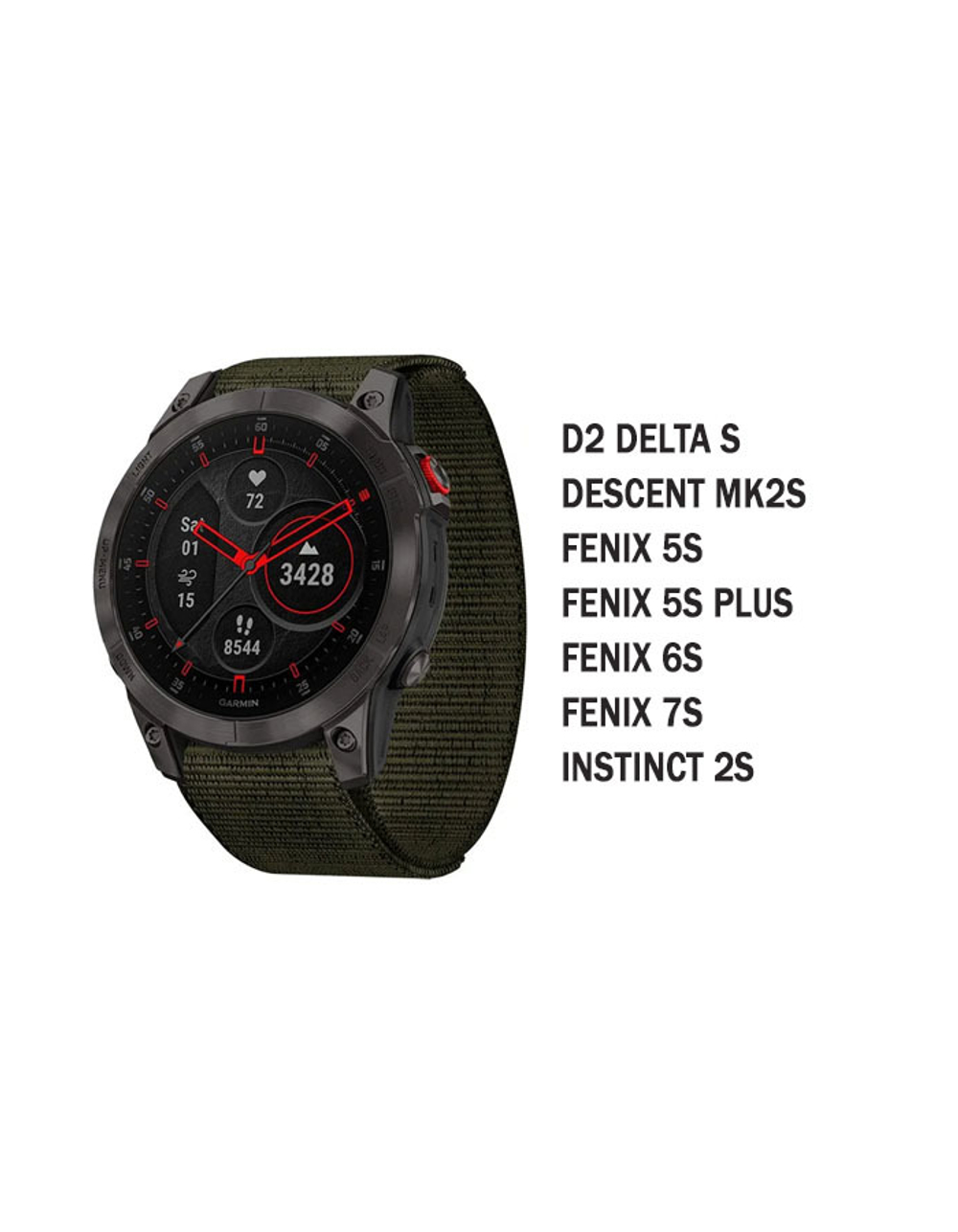 Нейлоновый ремешок NylonFit 20 мм для часов Garmin (Fenix 7S, Fenix 6S, Fenix 5S, Instinct 2S, D2 Delta S) Зеленый-Хаки