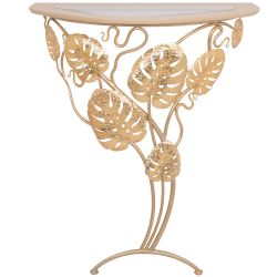 Консоль Monstera Deliciosa Glass (Монстера) Айвори Мраморное золото