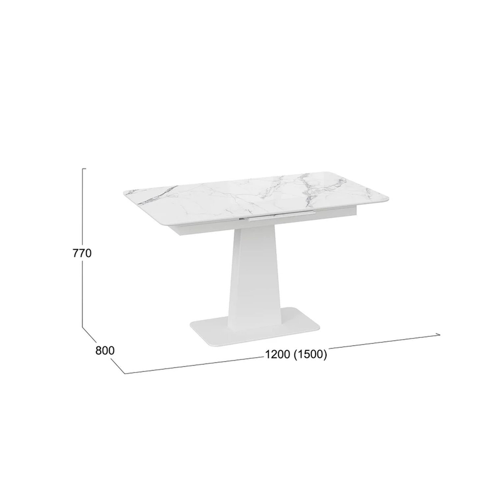 Стол кухонный обеденный раздвижной Белый Муар/Стекло Глянцевое Белый Мрамор, Бридж, 120х80х77 см