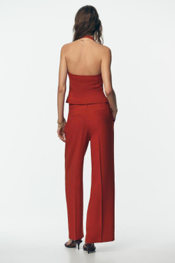 ZARA ШИРОКИЕ БРЮКИ С ЗАЩИПАМИ, ЧЕРЕПИЧНЫЙ