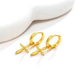 Серьги кольца конго с подвесками бижутерия, кресты золото