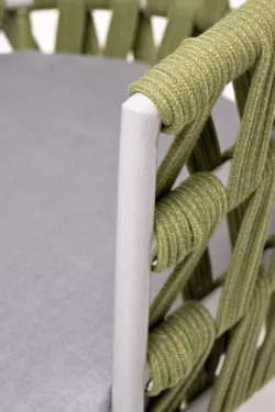 "Диего" стул плетеный из роупа, каркас из стали светло-серый (RAL7035) шагрень, роуп салатовый меланж круглый, ткань светло-серая