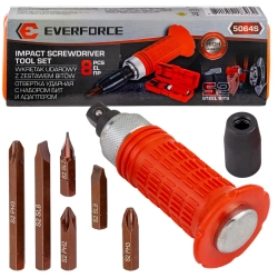 Отвертка ударная с набором бит и адаптером 8пр. EVERFORCE EF-5064S