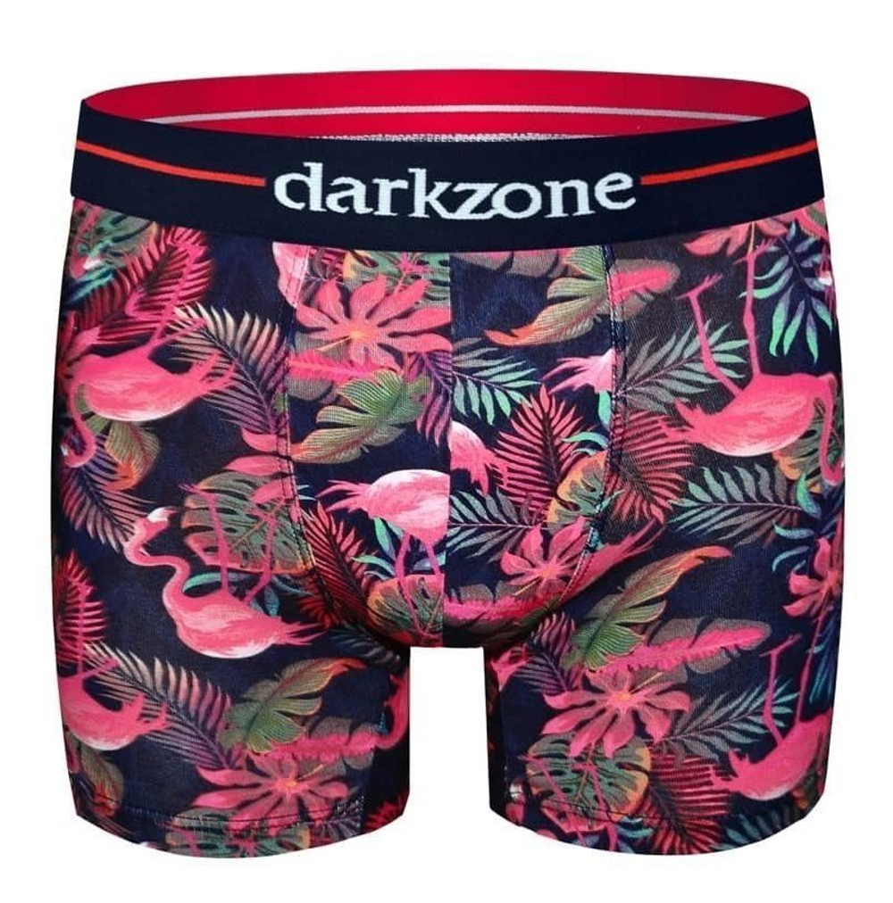 Мужские трусы-боксеры с принтом в виде розовых фламинго (Размер: XL) (Цвет: темно-синий)