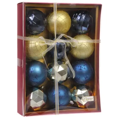 Новогодние шары «Волшебный вальс» 8 см (набор 12 шт), Сапфир/Золото