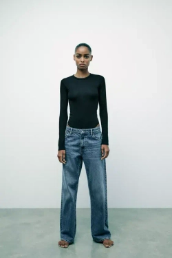 ZARA БОДИ ИЗ ХЛОПКА И МОДАЛА, ЧЕРНЫЙ