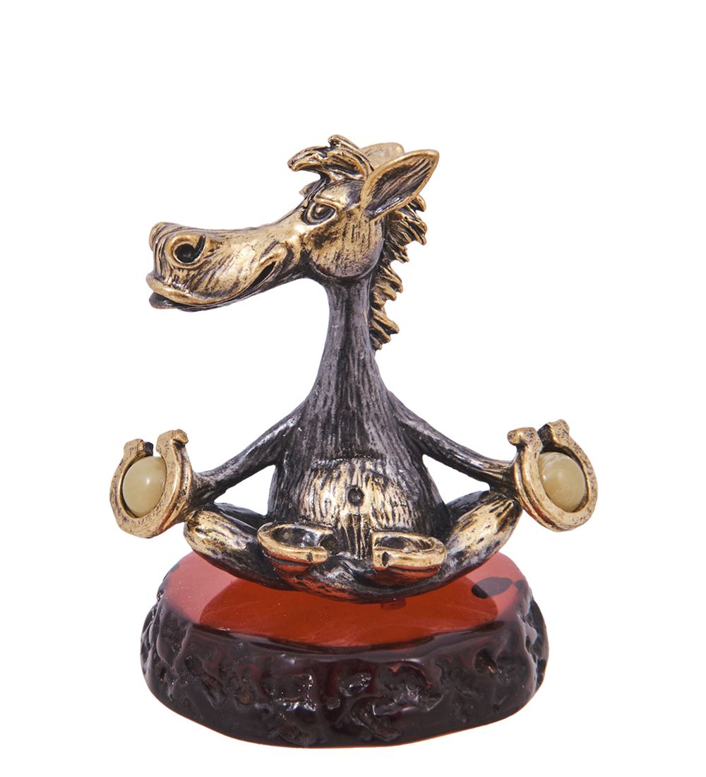 Народные промыслы AM-4186 Фигурка «Лошадь-Дзен» (латунь, янтарь)