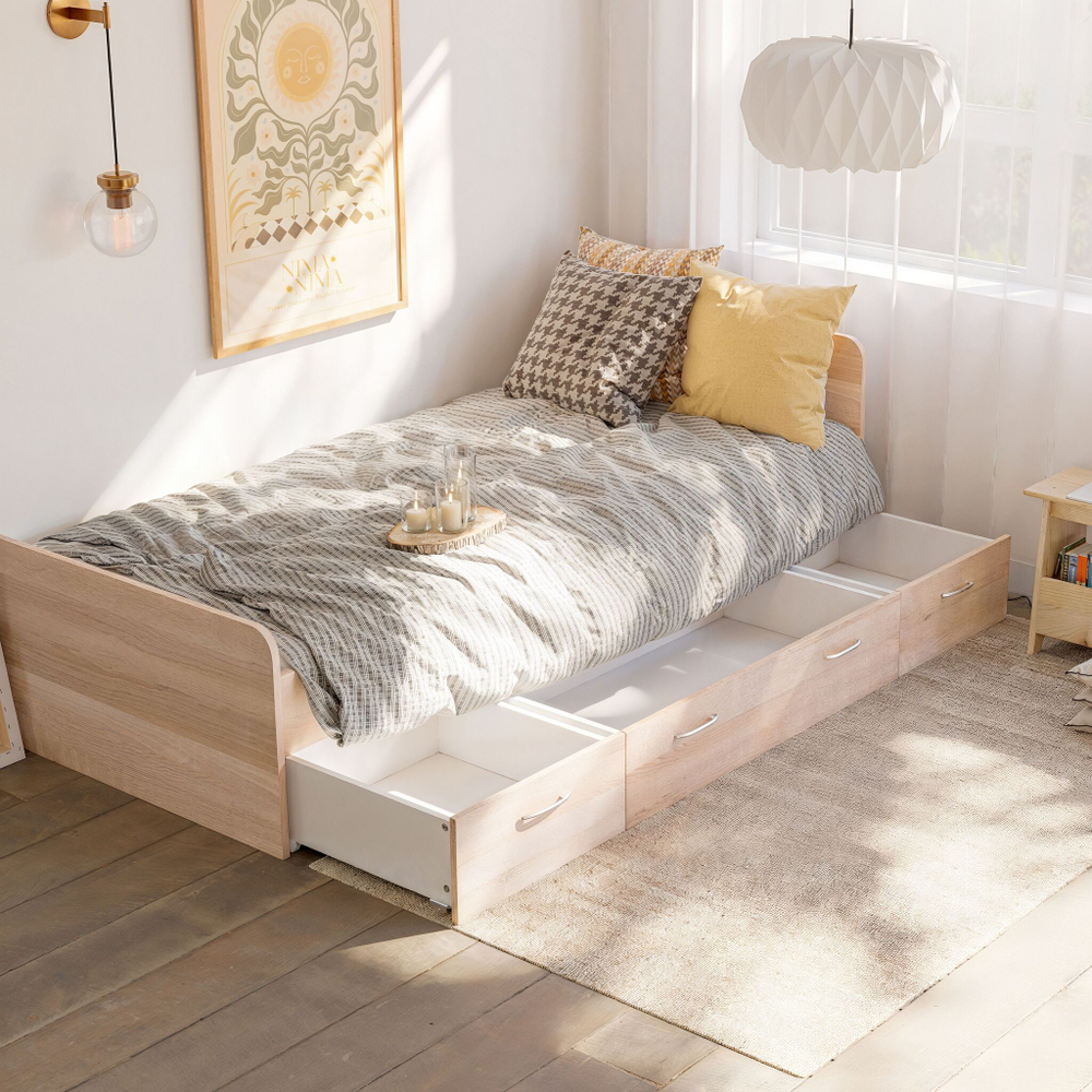 Кровать Боро 90х200 с ящиками и с основанием, сонома