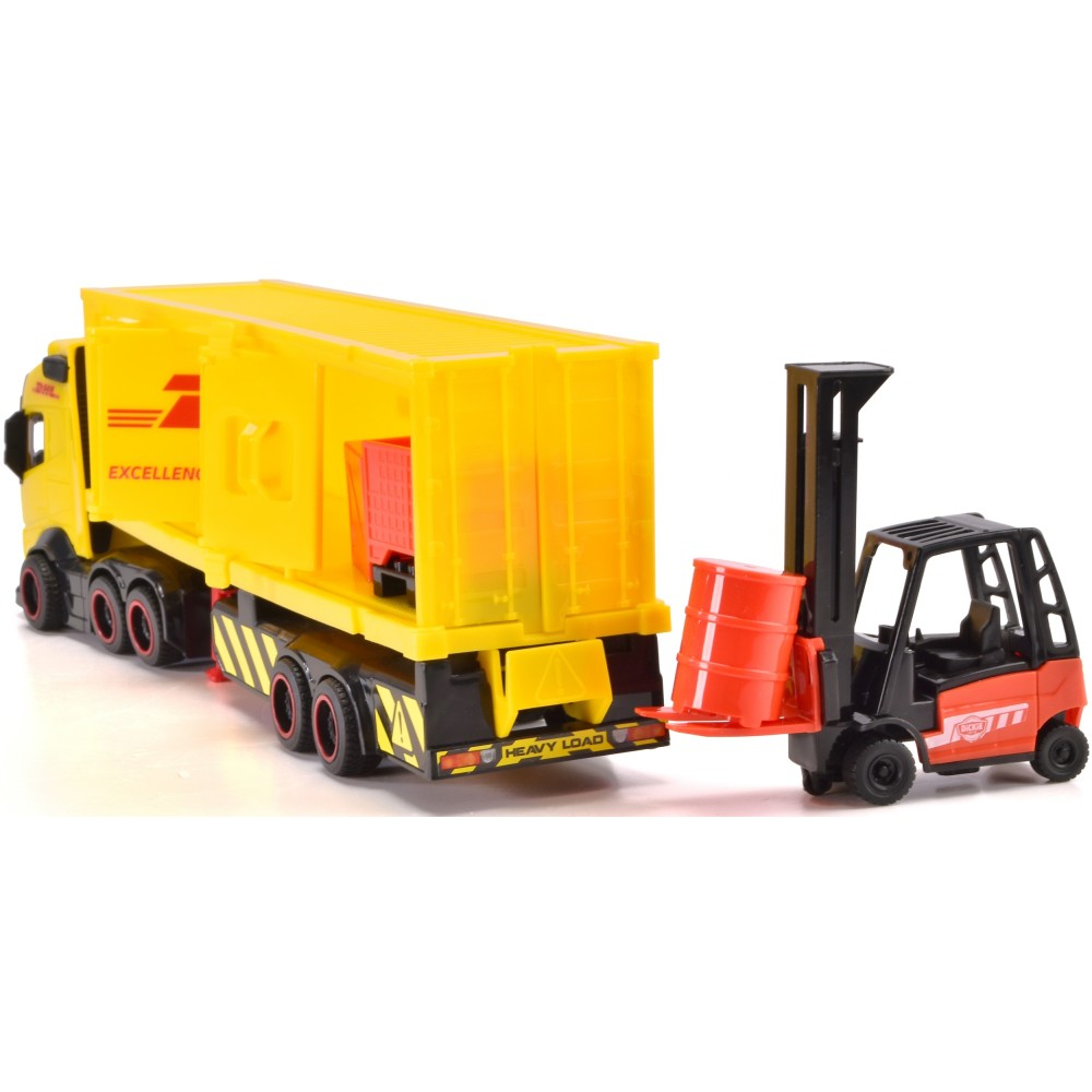 Dickie City - Грузовик VOLVO с прицепом DHL 35 см + погрузчик 3747018