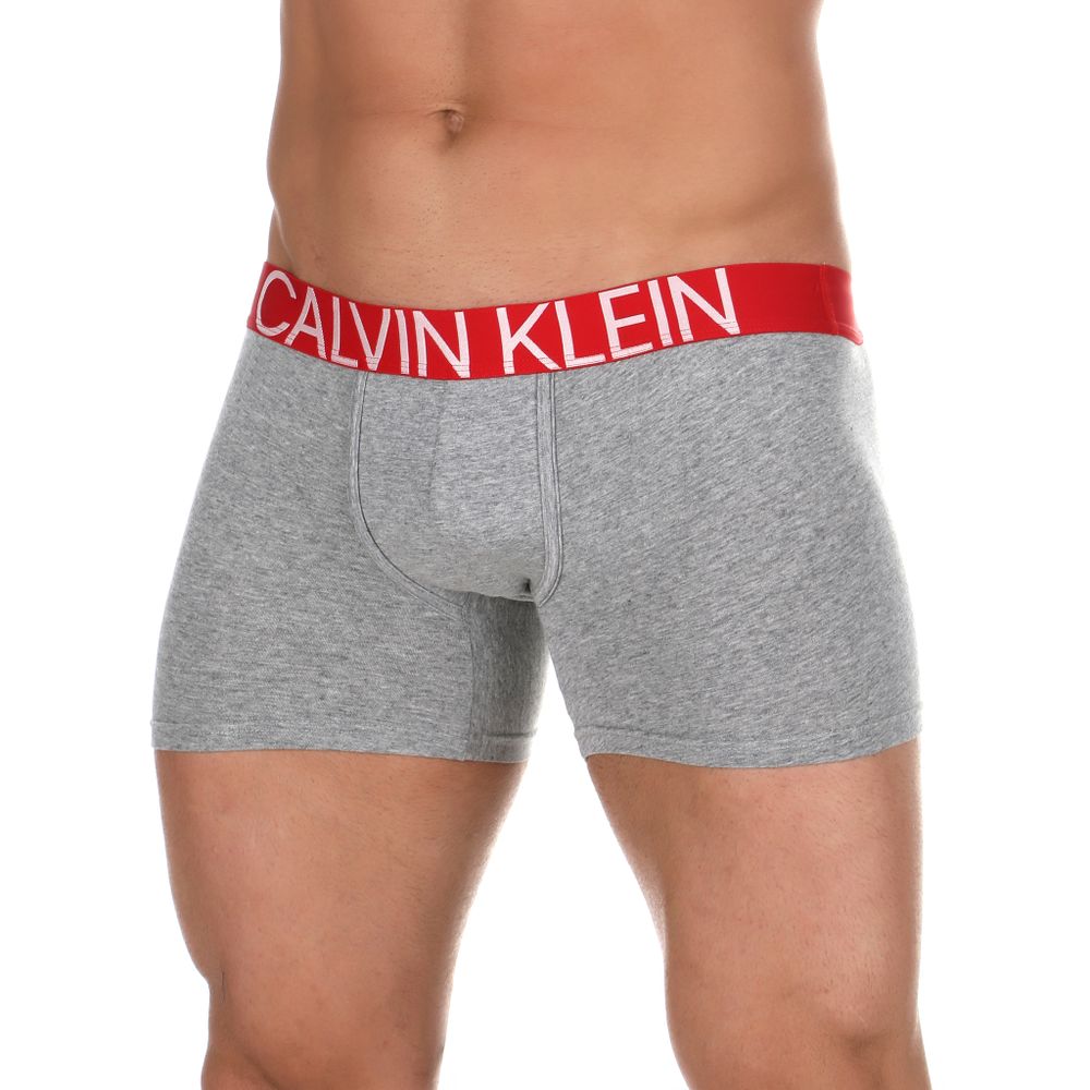 Мужские трусы боксеры серые с красной резинкой Calvin Klein