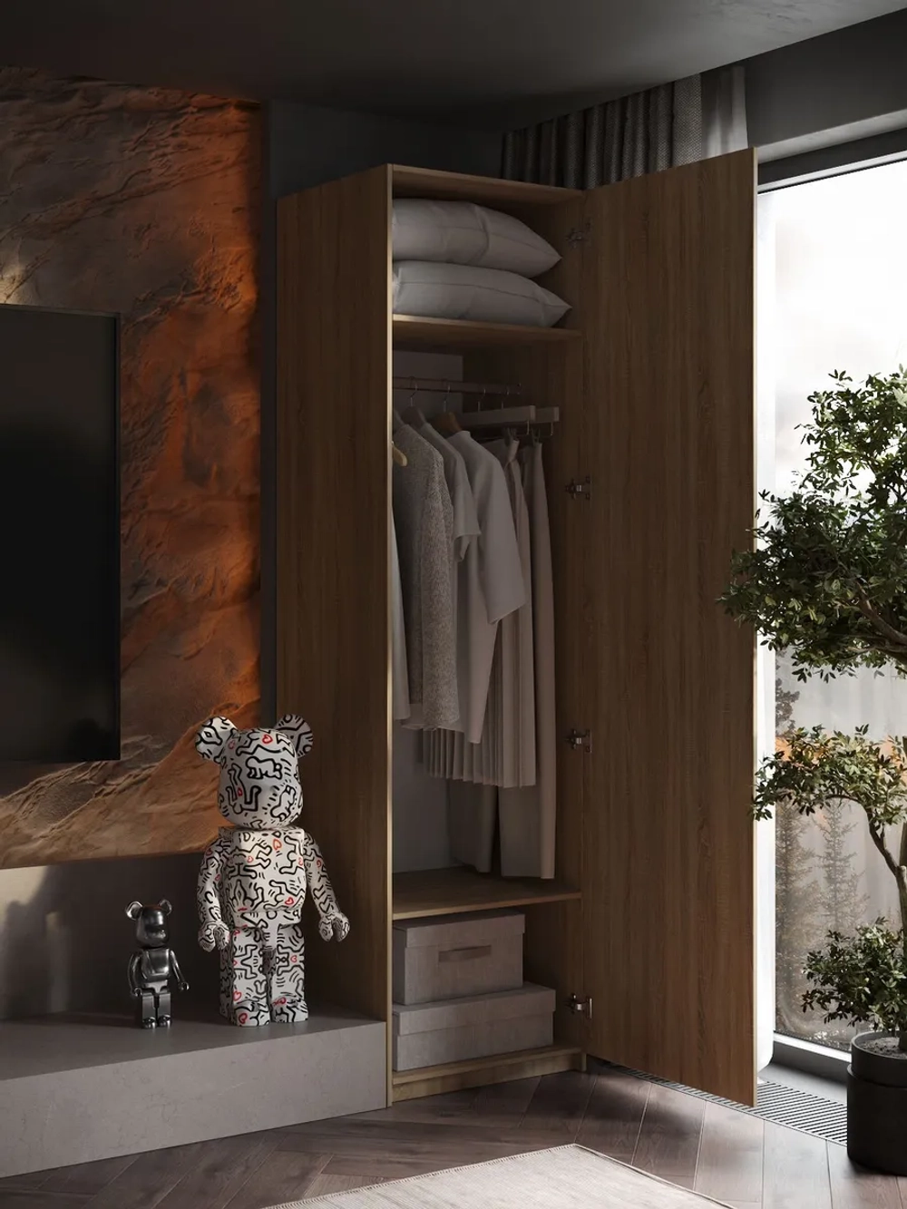 Шкаф Распашной Бежевый 61х220x52,5 SOHO