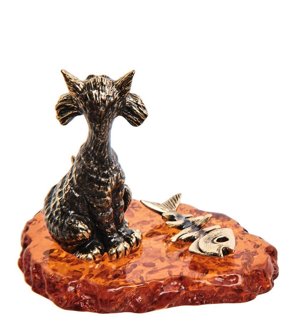 Народные промыслы AM-3079 Фигурка «Кот Бродяга» (латунь, янтарь)