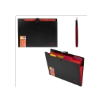 Папка на кнопке А-4 5 отделений, BRAUBERG "Extra", черная с красным, 274095