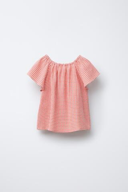ZARA БЛУЗА В КЛЕТКУ ВИШИ С ЦВЕТОЧНЫМ ПРИНТОМ, КРАСНО-ОРАНЖЕВЫЙ