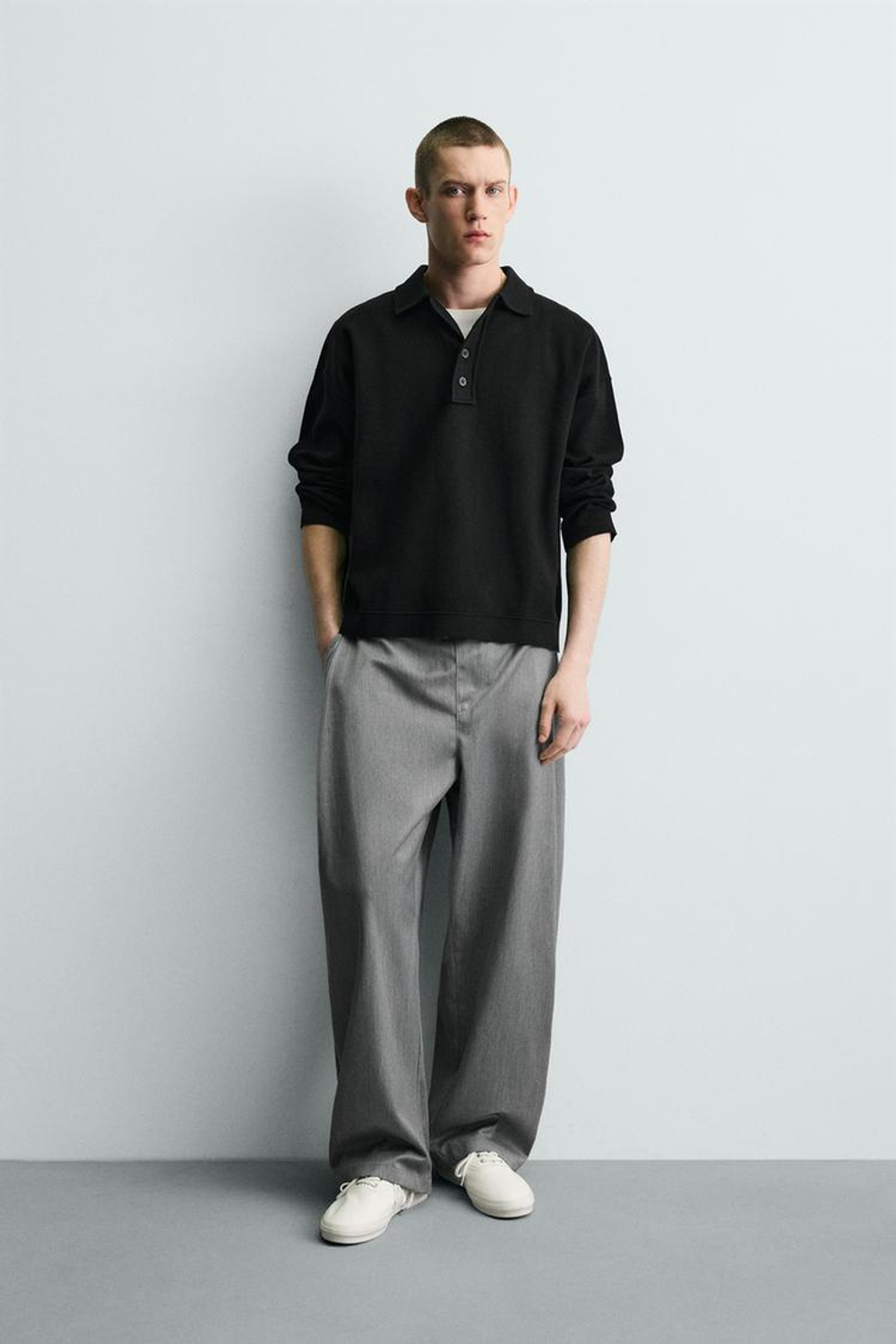 ZARA БРЮКИ BALLOON FIT С ЗАЩИПАМИ, МЯГКИЙ СЕРЫЙ