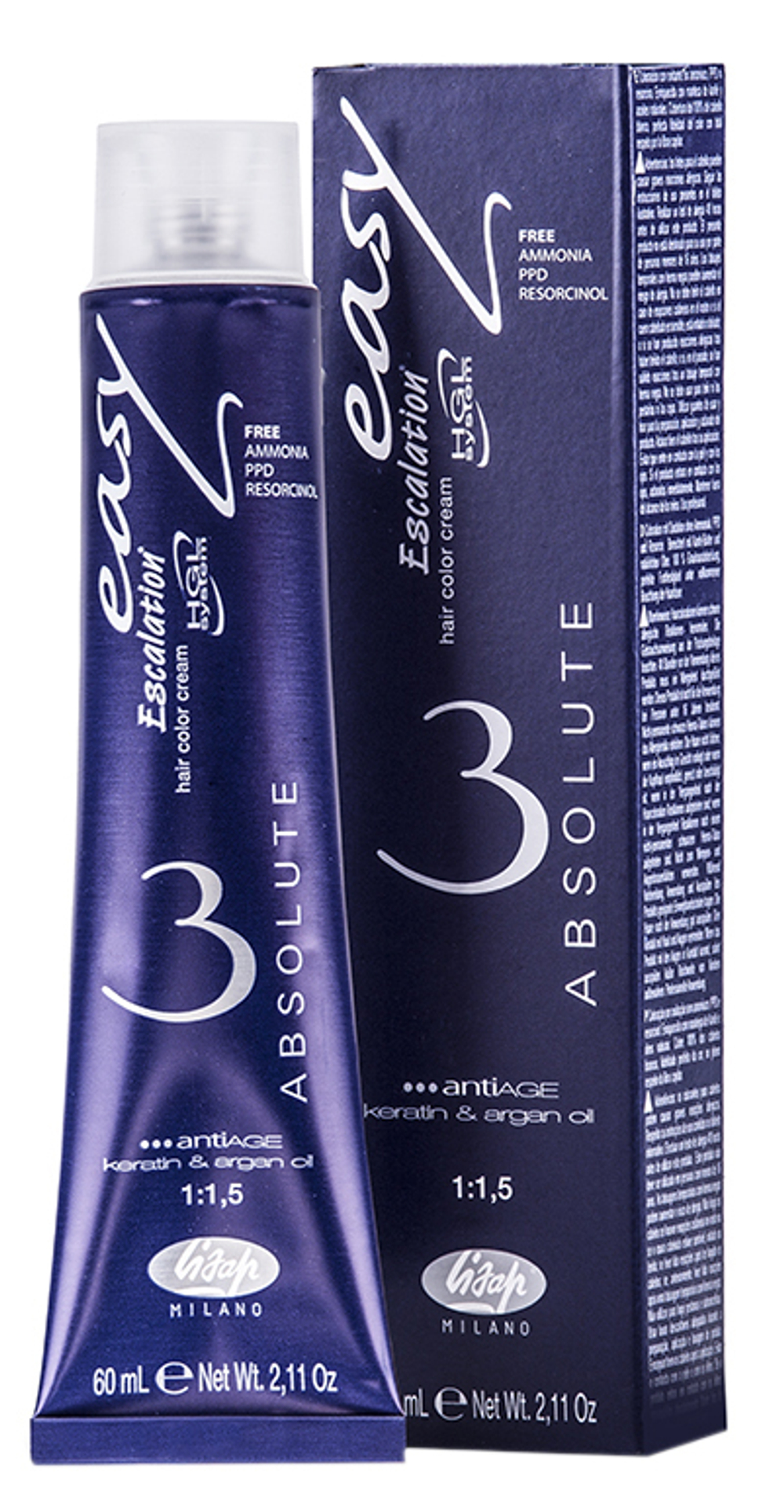 Безаммиачный перманентный крем-краситель для волос - Lisap Escalation Easy ABSOLUTE 3 60мл