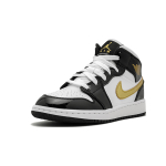 Кроссовки Air Jordan 1 Mid GS Patent Black White Gold