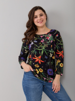 Лонгслив ЛНв-306/черный-полевыецветы