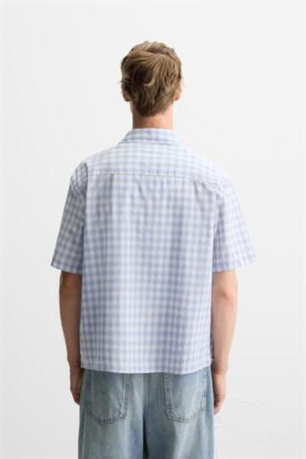 ZARA РУБАШКА В КЛЕТКУ, НЕБЕСНО-ГОЛУБОЙ