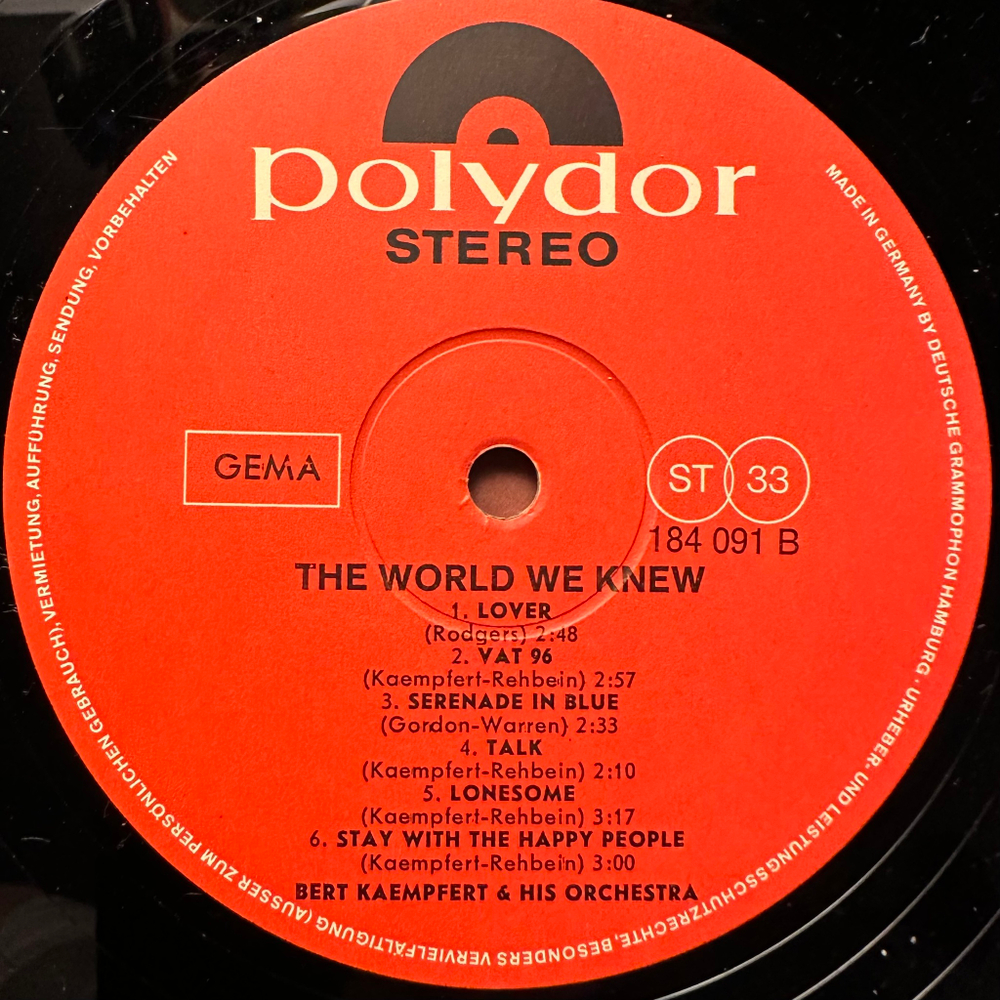 Bert Kaempfert & His Orchestra - The World We Knew (Германия 1967г.)