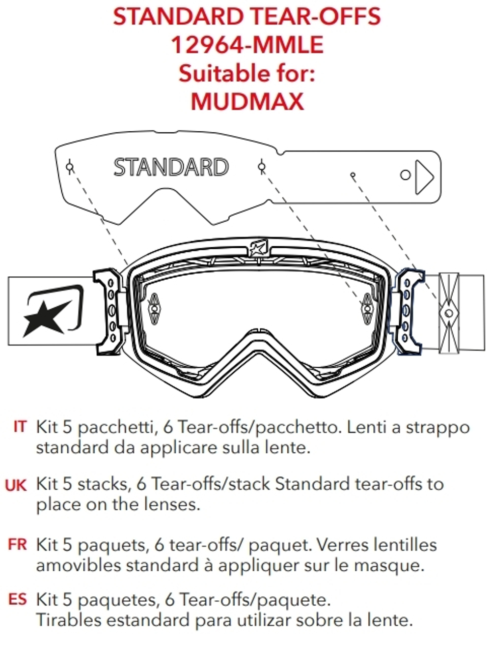Комплект отрывных плёнок Standart для очков Ariete Mudmax