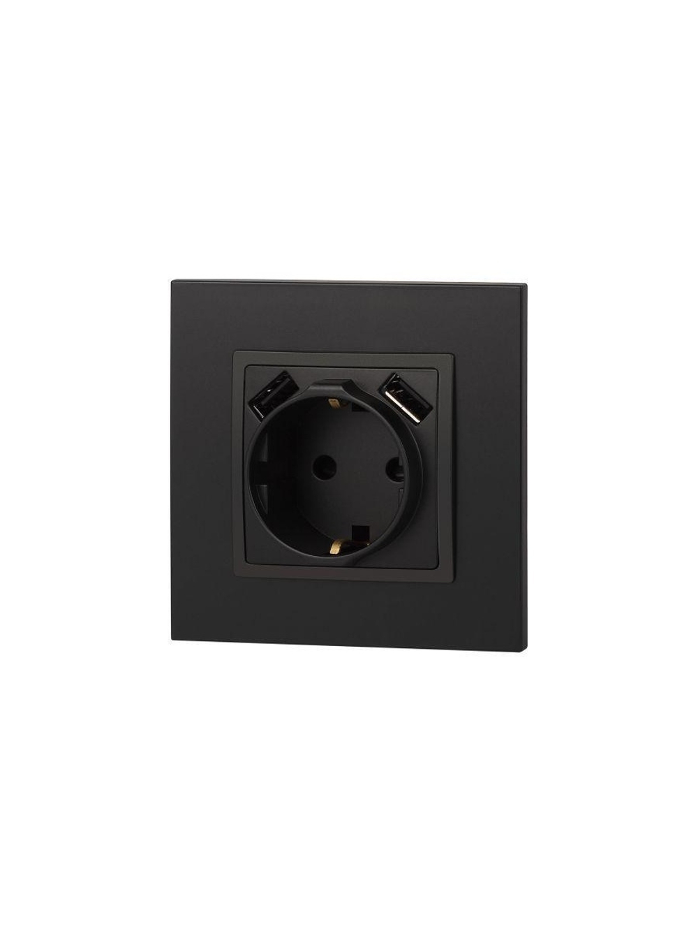 Розетка 16А 250В 2P+E с 2хUSB 5В-3А защ. шторки Elegance антрацит 14-4109-05 ЭРА Б0047871