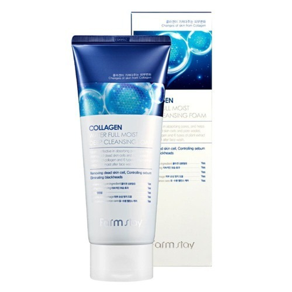 FarmStay Пенка очищающая с коллагеном - Collagen water full moist deep cleansing, 180мл
