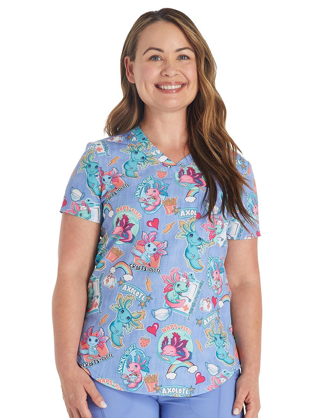 Топ медицинский женский Cherokee CK664, принт "Аксолотль", S (Футболка рабочая)