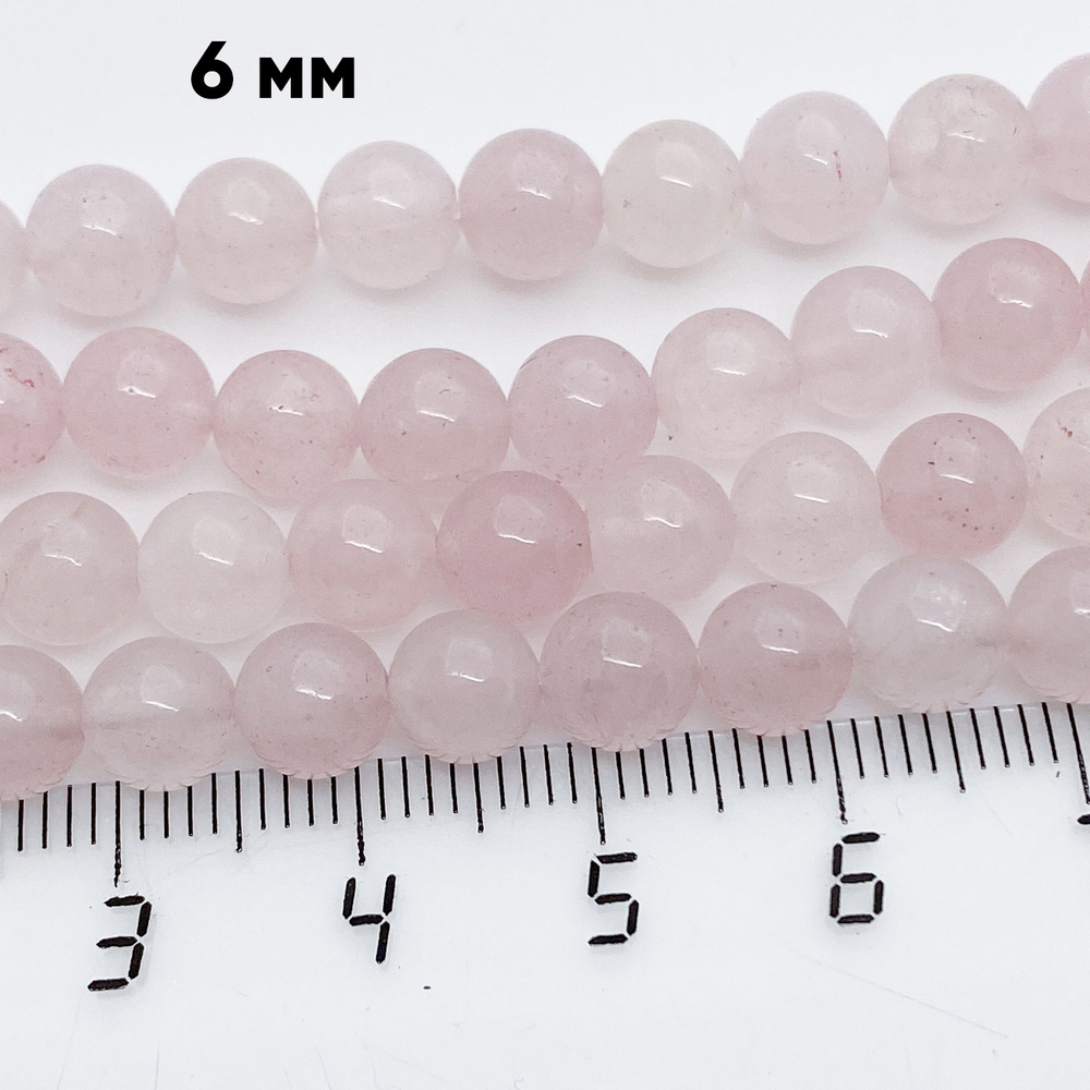 Розовый кварц бусины, диаметр 6-6,2 мм, цена за 15-16 шт (1/4 нити)