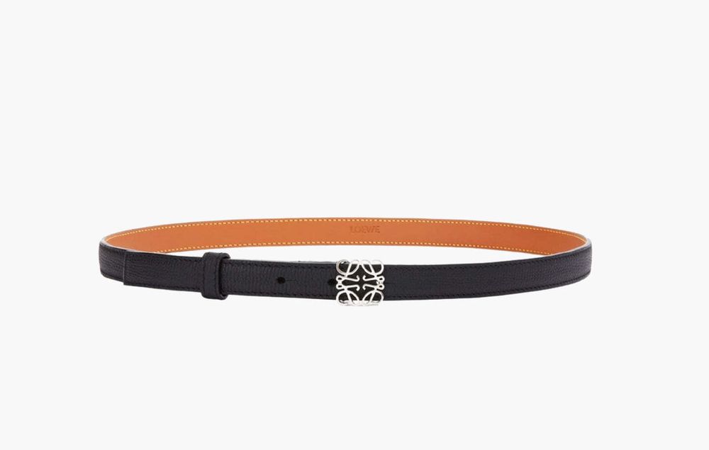 Loewe Anagram Pebble Grain Calfskin Leather Belt &quot;Black/Palladium&quot;