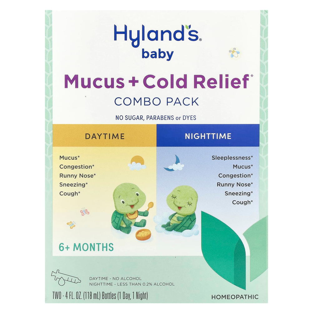 Hyland's Naturals, средство от слизи и простуды для детей, набор для приема в дневное/ночное время, от 6 месяцев, 2 флакона по 118 мл (4 жидк. унции)