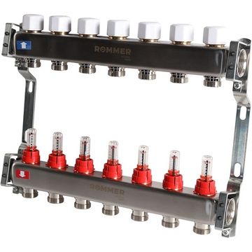 Коллектор Rommer 1"x3/4" на 7 контуров с расходомерами (нерж. сталь) RMS-1200-000007
