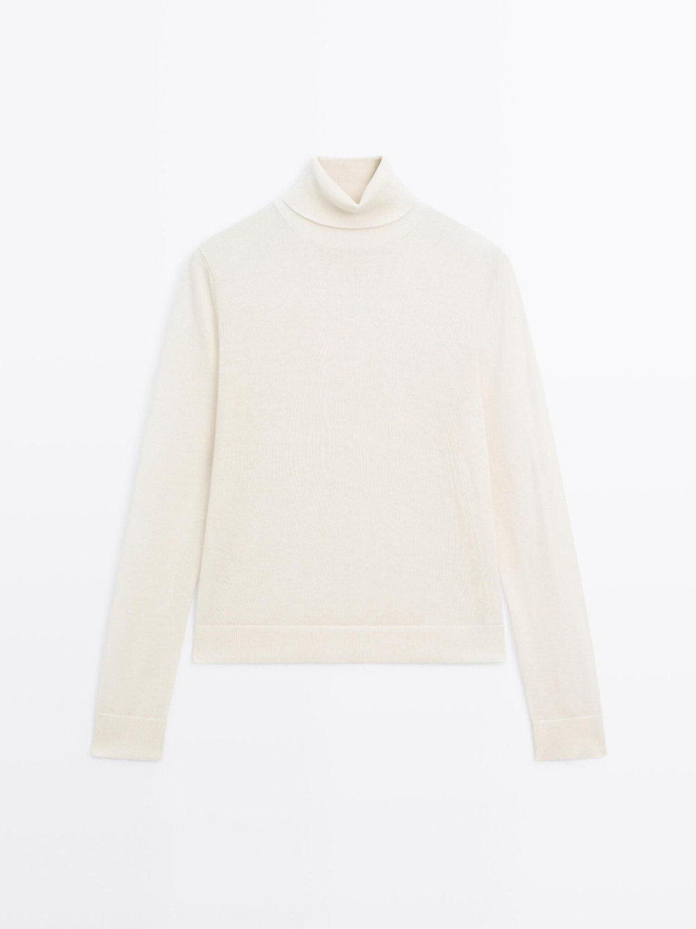 Massimo Dutti Свитер из смесовой шерсти с высоким воротником, натуральный, кремовый