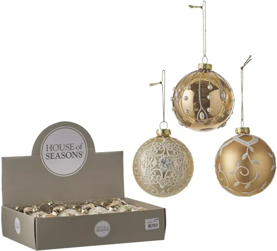 Набор стеклянных шаров Страсть 80 мм, 12 шт., золотой, House of Seasons (83187)
