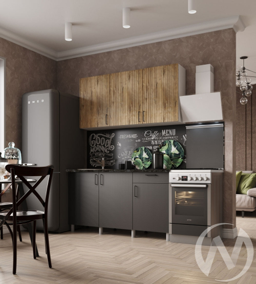 Кухня Грейс 1.5м (корпус белый/дуб канадский; карбон вулкан) 26мм кастилло темный