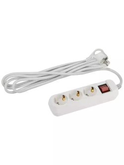 Удлинитель сетевой бытовой Intro UES350-W с заземлением и выключателем 3 розетки 5 м, 10А, ПВС 3х0,75мм2
